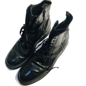 Prada patent leather lace-up combat boots
